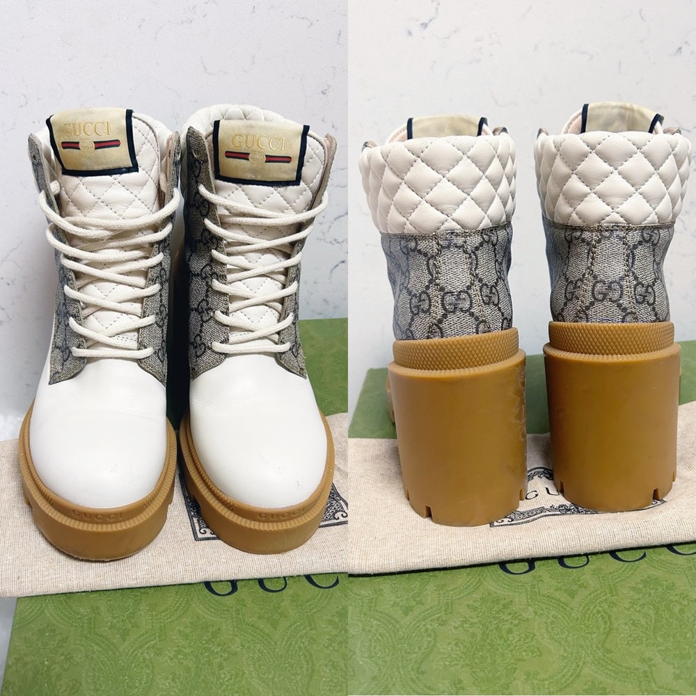 Aurhentic Gucci Supreme Monogram Trip Combat Heeled Boots - Picture 4 of 15